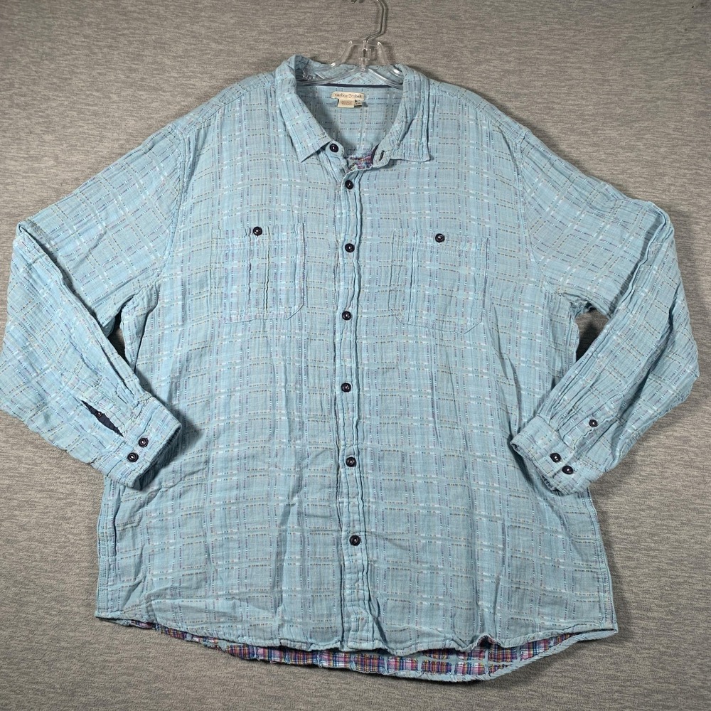 Carbon2cobalt Shirt Mens 2XL Blue Textured Plaid Long Sleeve Button Front Casual